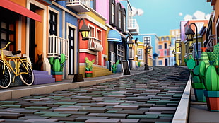 assorted-color houses illustration, illustration, Cinema 4D, town square, house HD wallpaper
