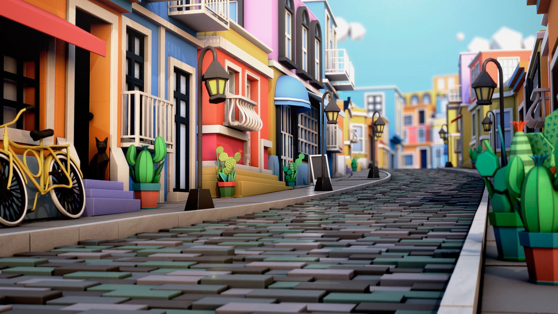 Улица обложка. Мультяшный город. Город из мультфильма. Улица в мультяшном стиле. Разноцветный город.