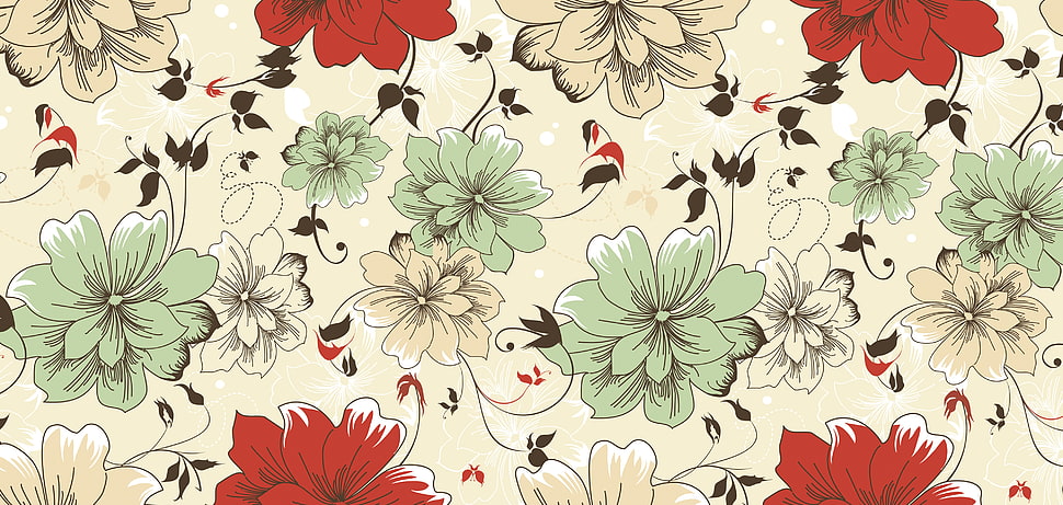 red and yellow floral textile HD wallpaper