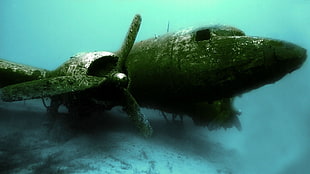 vintage underwater plane, underwater, wreck, airplane HD wallpaper