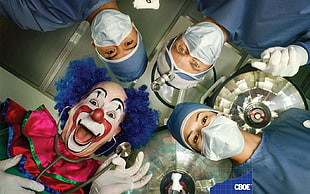 clown and three surgeons HD wallpaper