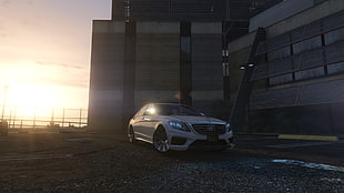 silver sedan, Grand Theft Auto V, sunlight, Mercedes-Benz