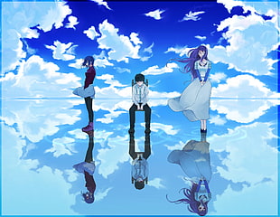 three anime character illustration