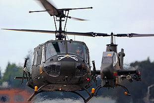 two black helicopters, helicopters, Bell UH-1, Huey Helicopter, Bell AH-1 SuperCobra HD wallpaper