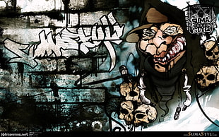 brown skull illustration, graffiti