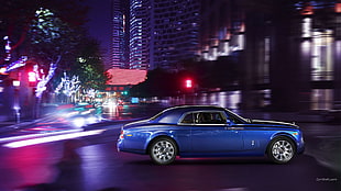 blue coupe, Rolls-Royce Phantom, car, blue cars HD wallpaper