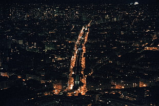 aerial photo of buildings during night time