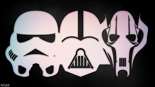 three white Star Wars illustration, Star Wars, Darth Vader, stormtrooper, grievous