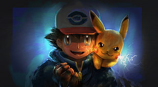 Pikachu and Ash illustration HD wallpaper