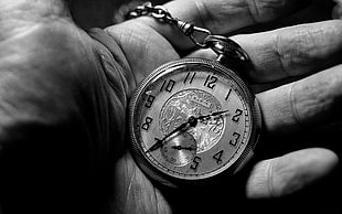 silver-colored pocketwatch, watch, hands