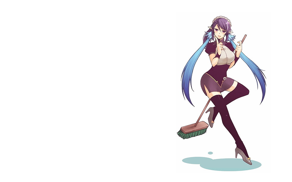 blue haired woman anime character HD wallpaper