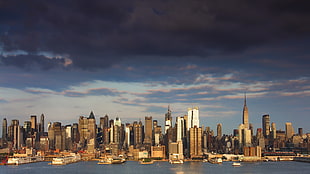 city buildings, city, New York City, skyline, river HD wallpaper