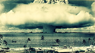 white mushroom cloud, nuclear, bombs, Bomber, explosion