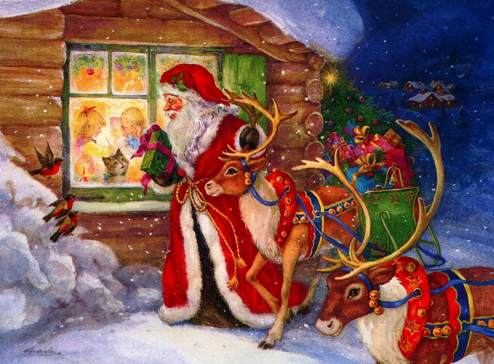 painting of Santa Claus HD wallpaper