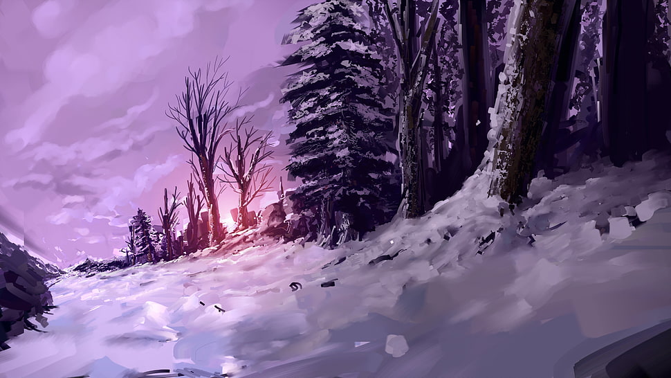 bare tree on snowy field digital wallpaper, fantasy art HD wallpaper