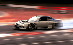 gray coupe, car, race tracks, motion blur, tuning