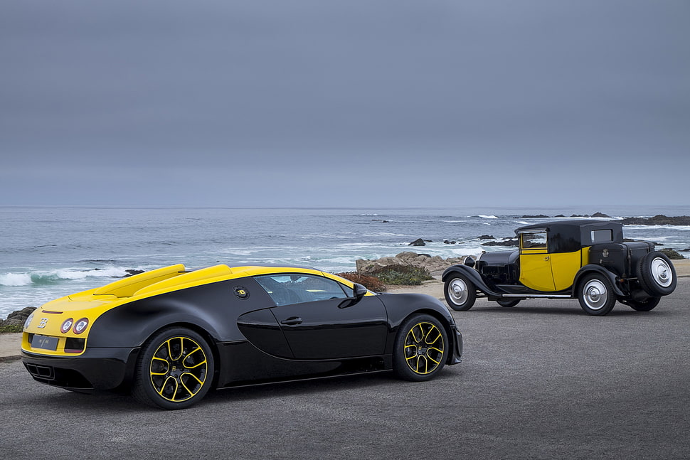 yellow and black  Bugatti Veyron Grand Sport Vitesse '1 HD wallpaper