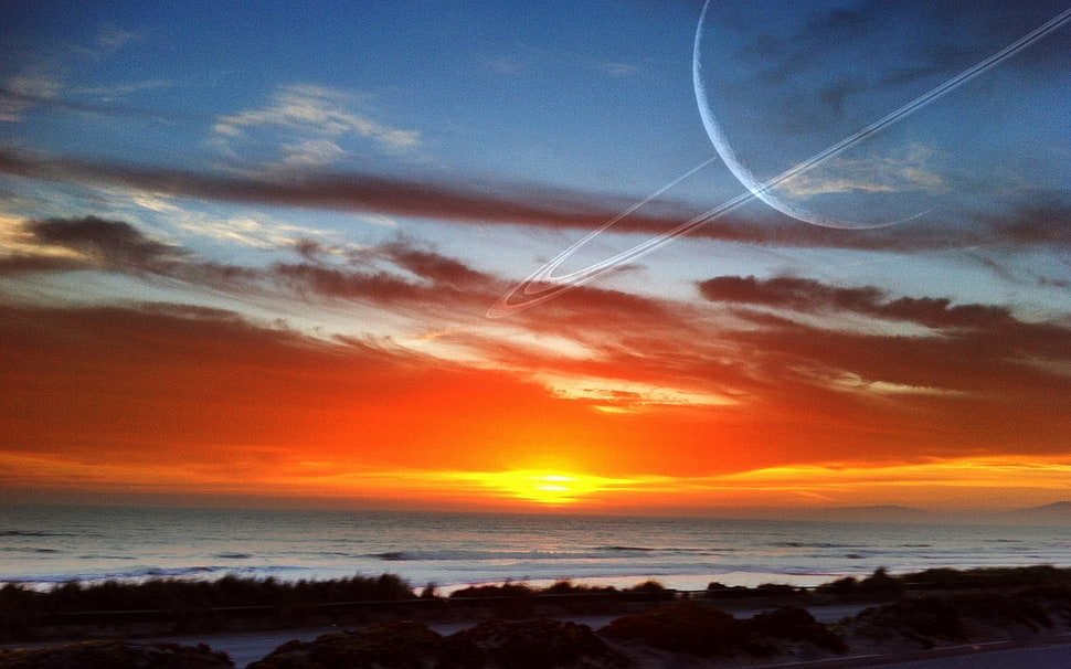 seashore during sunset HD wallpaper