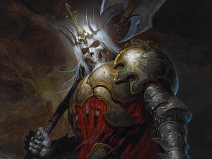 gray full-plated armor skeleton illustration, Diablo III, heroes of the storm, King Leoric, Skelaton king