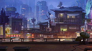 wrecked town illustration HD wallpaper