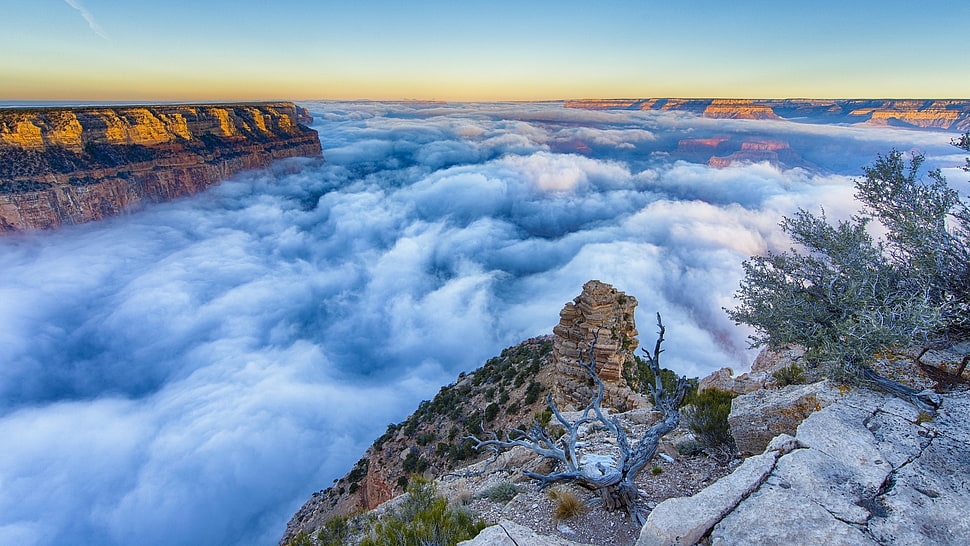 white clouds, landscape, nature, clouds, canyon HD wallpaper