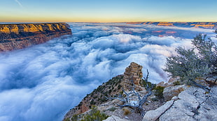 white clouds, landscape, nature, clouds, canyon