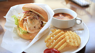 hamburger and fries, sandwich, food