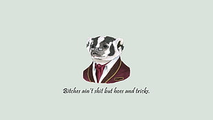 white and black animal wearing suit illustration, quote