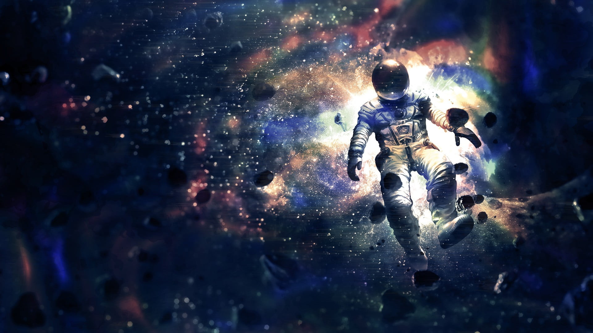 astronaut floating in space digital wallpaper