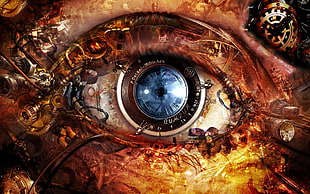 brown and blue human eye illustration, science fiction, fantasy art, eyes, digital art HD wallpaper