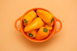 orange bell peppers, food, Pepper, bowls HD wallpaper