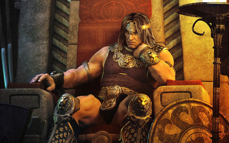 man sitting in throne illustration HD wallpaper