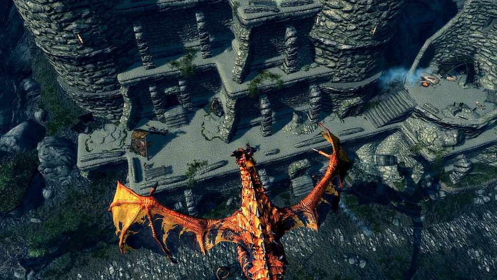 3D animated orange dragon, dragonborn, The Elder Scrolls V: Skyrim, Bethesda Softworks, video games HD wallpaper