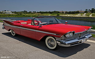 red convertible coupe, Plymouth, car, vintage, red cars