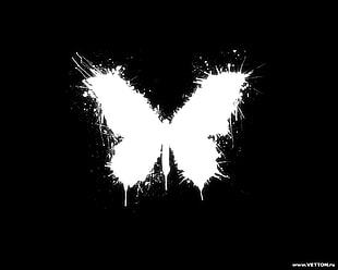 butterfly splatter wallpaper, butterfly, minimalism, monochrome, black background