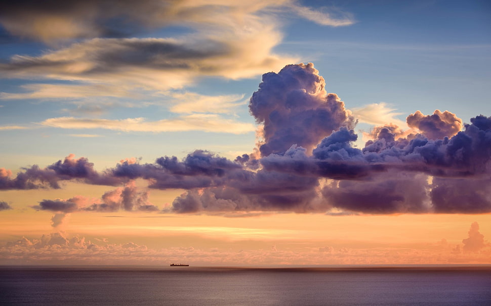 gray clouds, clouds, water HD wallpaper