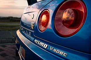 blue Nixmo V-spec car, Nissan, Nissan Skyline GT-R R34, car, blue HD wallpaper