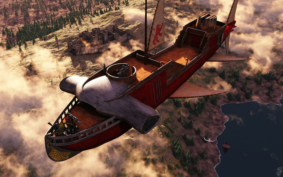 man riding an airship game screenshot, fantasy art, airships, digital art, artwork HD wallpaper