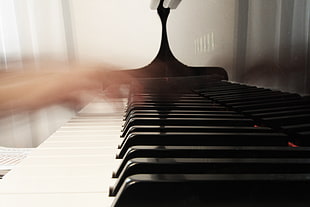 closeup view of Yamaha grand piano