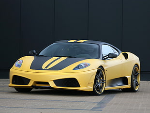 yellow and black Ferrari sports car on road HD wallpaper