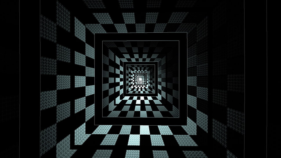 white and black checked optical illusion digital wallpaper HD wallpaper