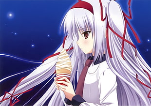 girl in white top holding ice cream illustration