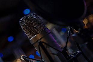 silver-colored condenser microphone
