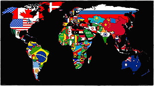 World map illustration, map, world, flag, nations