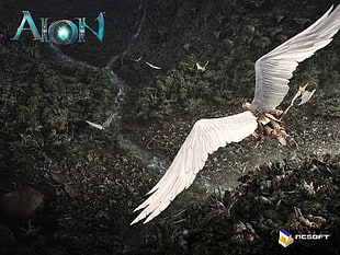 Aion game wallpaper, Aion, angel, war, forest