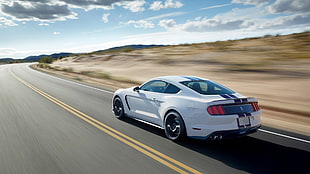 white coupe, car, Ford Mustang Shelby, Shelby GT350, motion blur