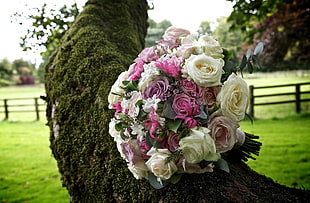 bouquet of white and purple flowers HD wallpaper