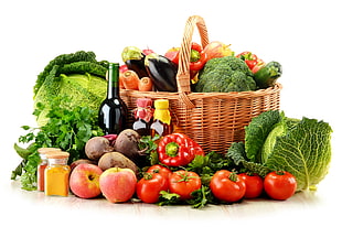 assorted vegetables beside basket