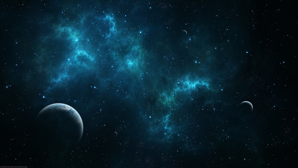 blue moon, space, stars, galaxy, planet HD wallpaper
