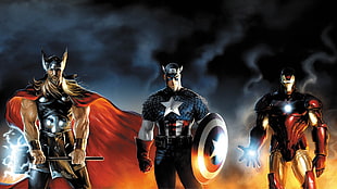Thor, Captain America, and Ironman wallpaper, comics, Thor, Captain America, Iron Man